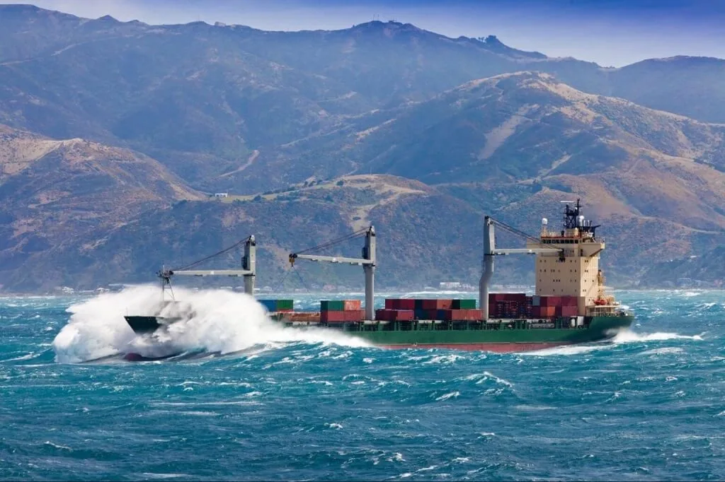 Multimodal transportation shipping with cargo transported by sea, supporting efficient global logistics & supply chain